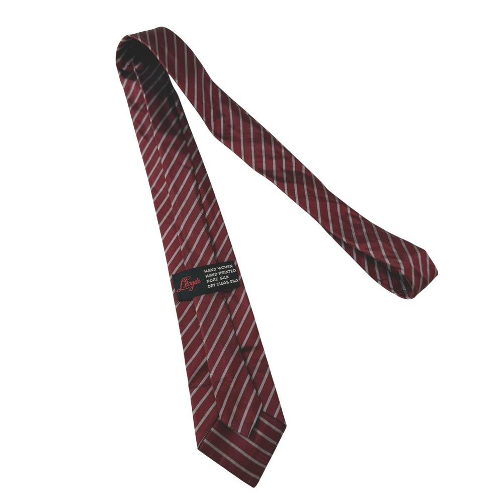 Lloyd 100% Silk Necktie Burgundy Red Silver Stripe Hand Woven Classic Dress‎ Tie